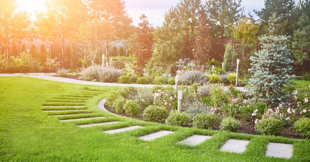 Beautifully landscaped lawn with a garden